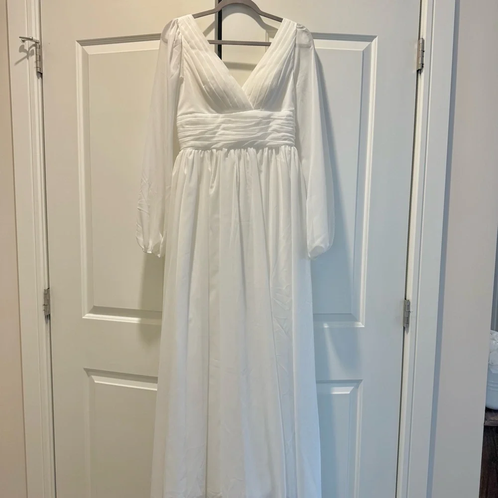 NWOT Boho White Long Sleeve Dress - Picture 2 of 5